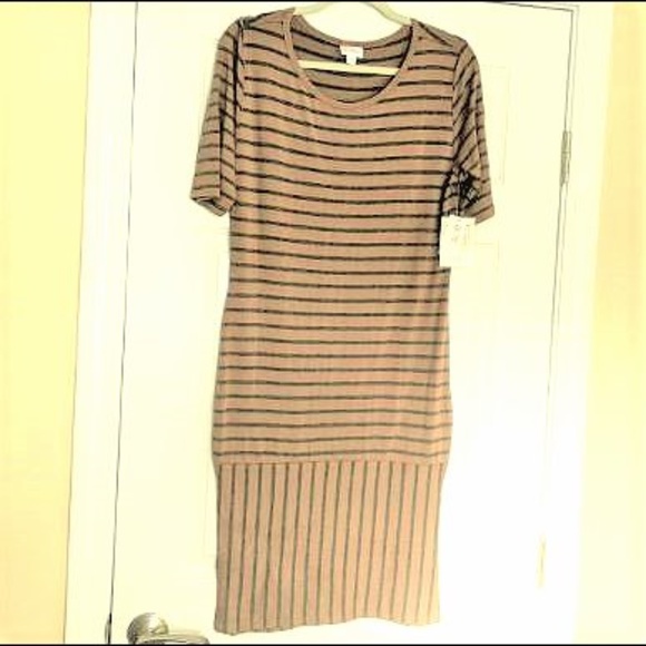 LuLaRoe Dresses & Skirts - NWT LulaRoe Tan & Gray Stripe Julia Dress XL